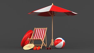 Beach Umbrella and Chair 3D