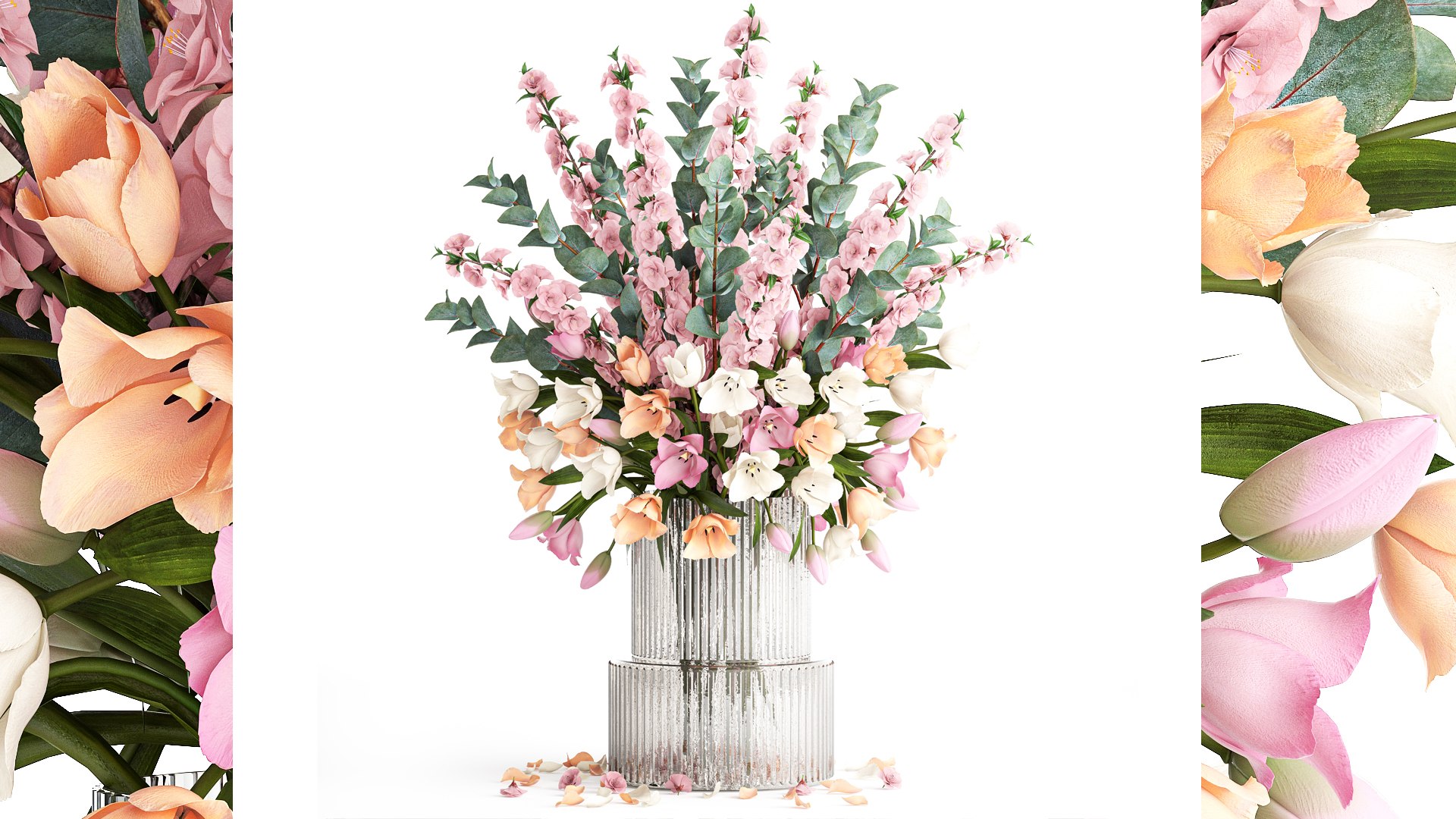 3D Bouquet Of Sakura Branches With Pink Tulips Flowers 377 - TurboSquid ...
