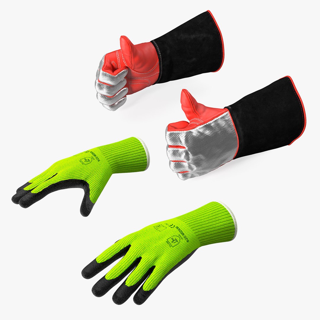 Rigged Heavy Duty Safety Gloves Collection 3D model preview