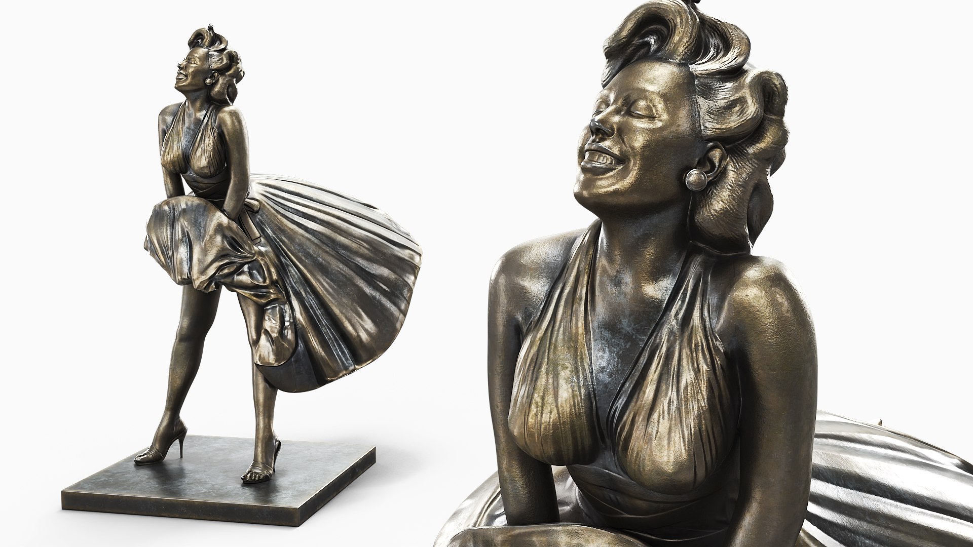 Marilyn Monroe Bronze Figurine Dark 3D model preview