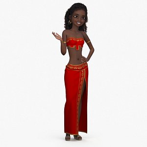 Cartoon Girl African Long Dress Standing Red