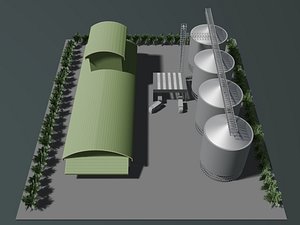 Simple factory and grain silo 25i35 3D
