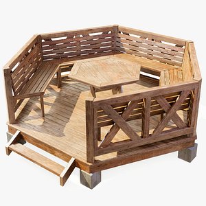 PBR Garden Wooden Bench model