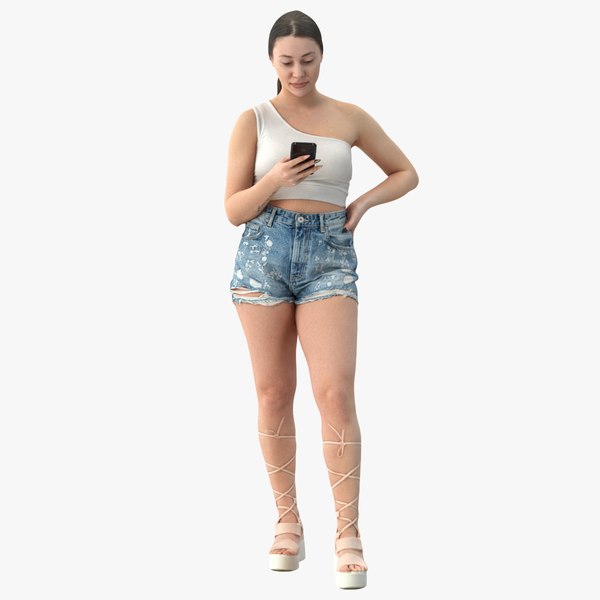 Freya Casual Summer Idle Pose 01 With Phone 3D model