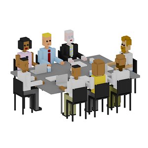 Meeting  room cartoon low poly voxel art business people 3D