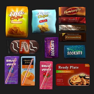 snacks chips chocolate 3d obj