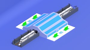 Cartoon High Speed Railway Station