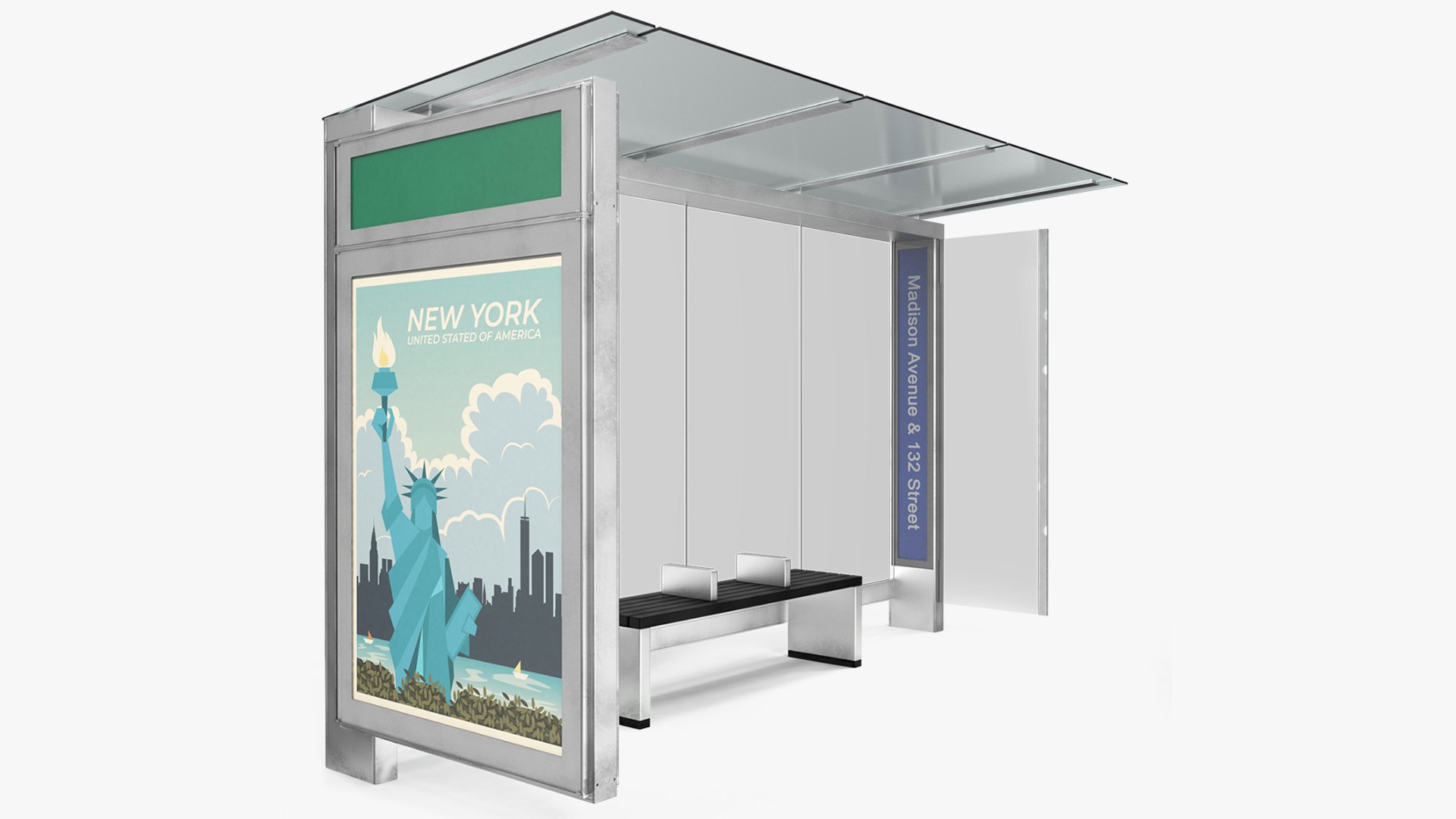 Modern Bus Stop Shelter with Advertisement Panel 3D model preview