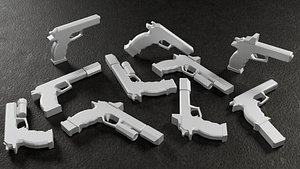 Low Poly SigSauer-style Pistol -10 Variations Game Ready 3D model