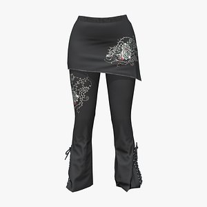 3D Lace Up Boot Cut Bell Edge Leggings With Micro Slan Skirt
