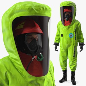 3D Heavy Duty Chemical Protective Suit Standing Pose Green