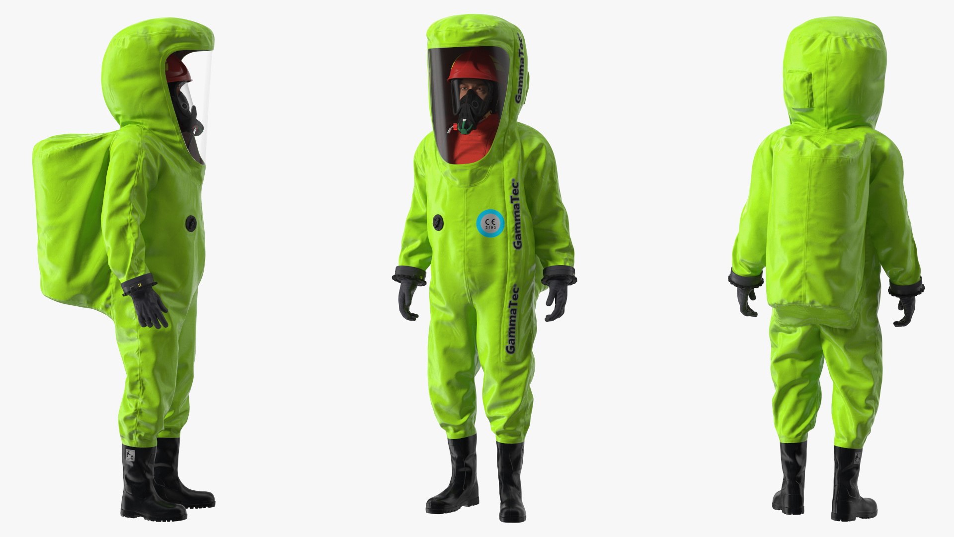 Heavy Duty Chemical Protective Suit Standing Pose Green 3D model preview
