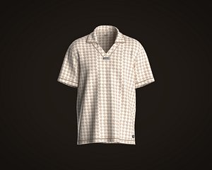 Mens johnny collar t-shirt with texture fabric model