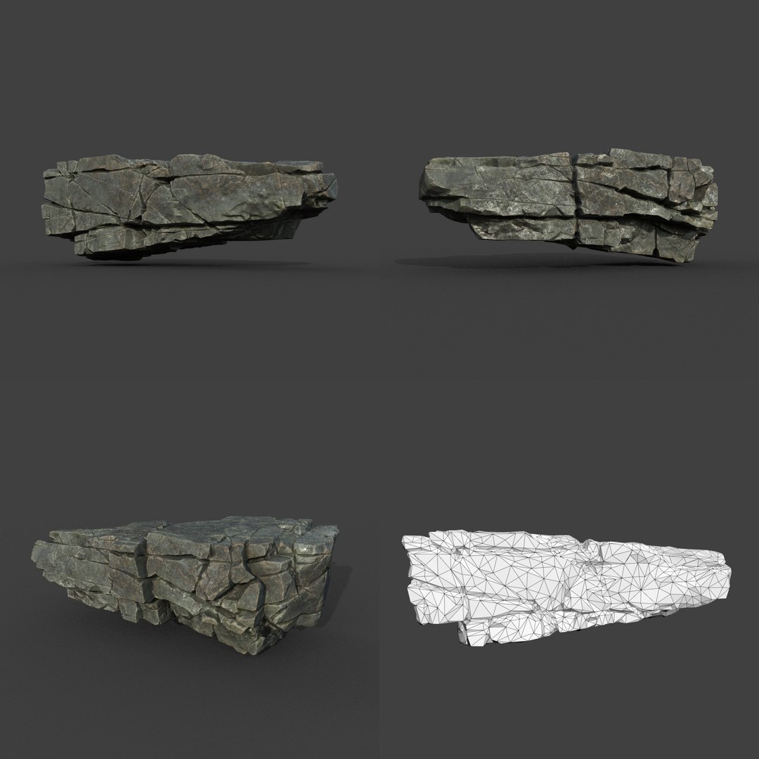 3D Model Low Poly PBR Black Cracked Modular Rock - TurboSquid 2164243