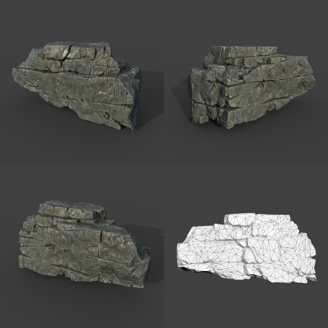 3D model Low poly PBR Black Cracked Modular Rock - TurboSquid 2164243