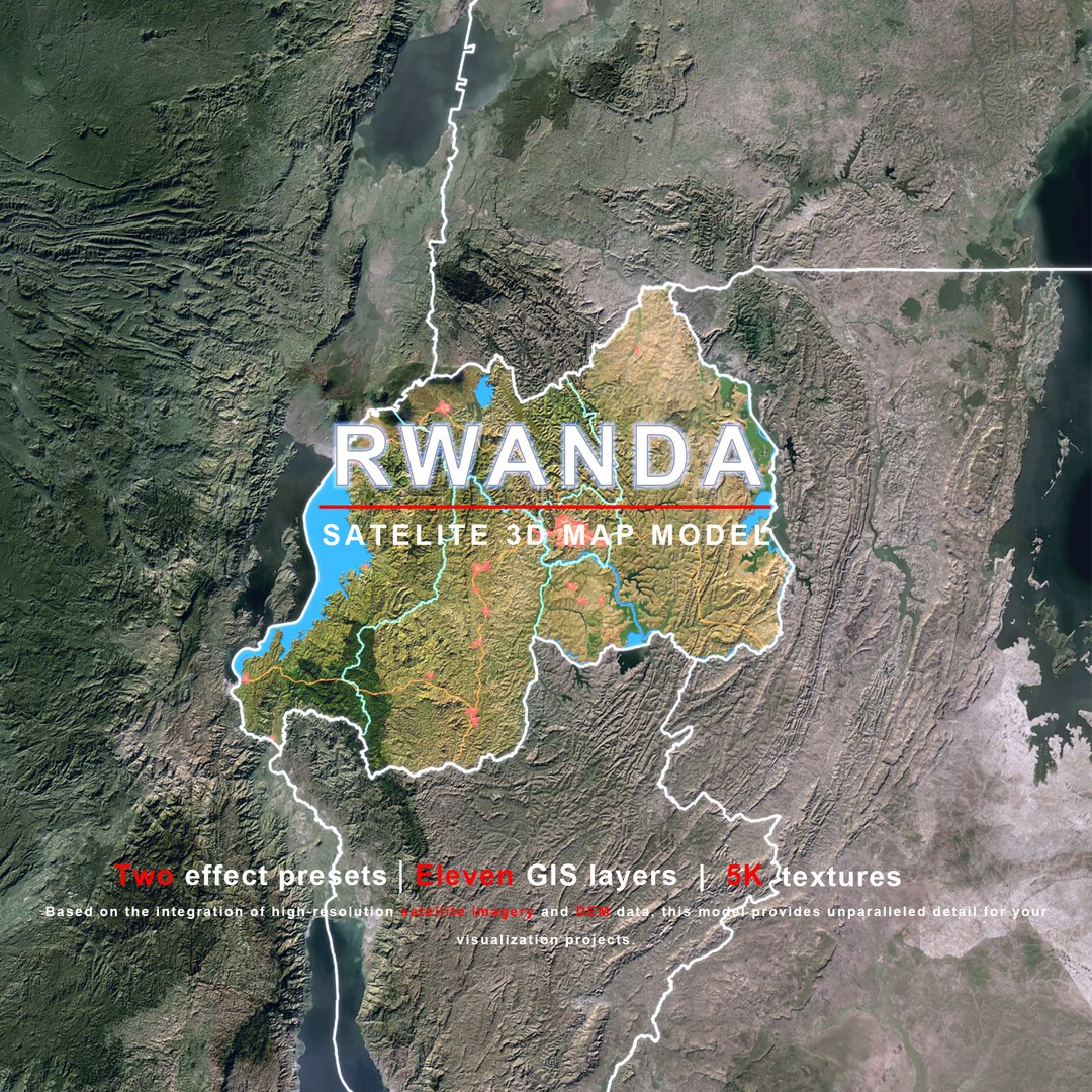 modelo 3d Mapa de Ruanda - Terreno satelital realista 5K - Elevación ...