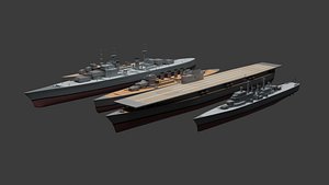 Low-poly Warship Package 3D model