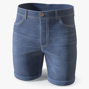 3D Classic Denim Shorts Mid Length Blue