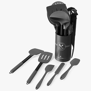 Kitchenware Set with Holder Metallic Black