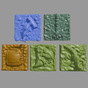 Set of tiles with animals and TV model