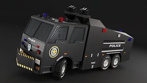 Police Water Cannon Truck Lowpoly 3D Model