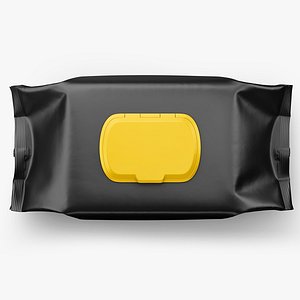 Matte Black Wet Wipes Pack with Plastic Lid Mockup