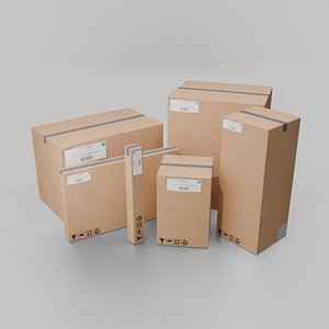 3D Heavy-Duty  Compact Cardboard Box Combo - Rigged and Customizable model