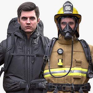 Man Firefighter and Hiking Collection model