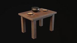 3D Medieval Table With Stew Game Ready