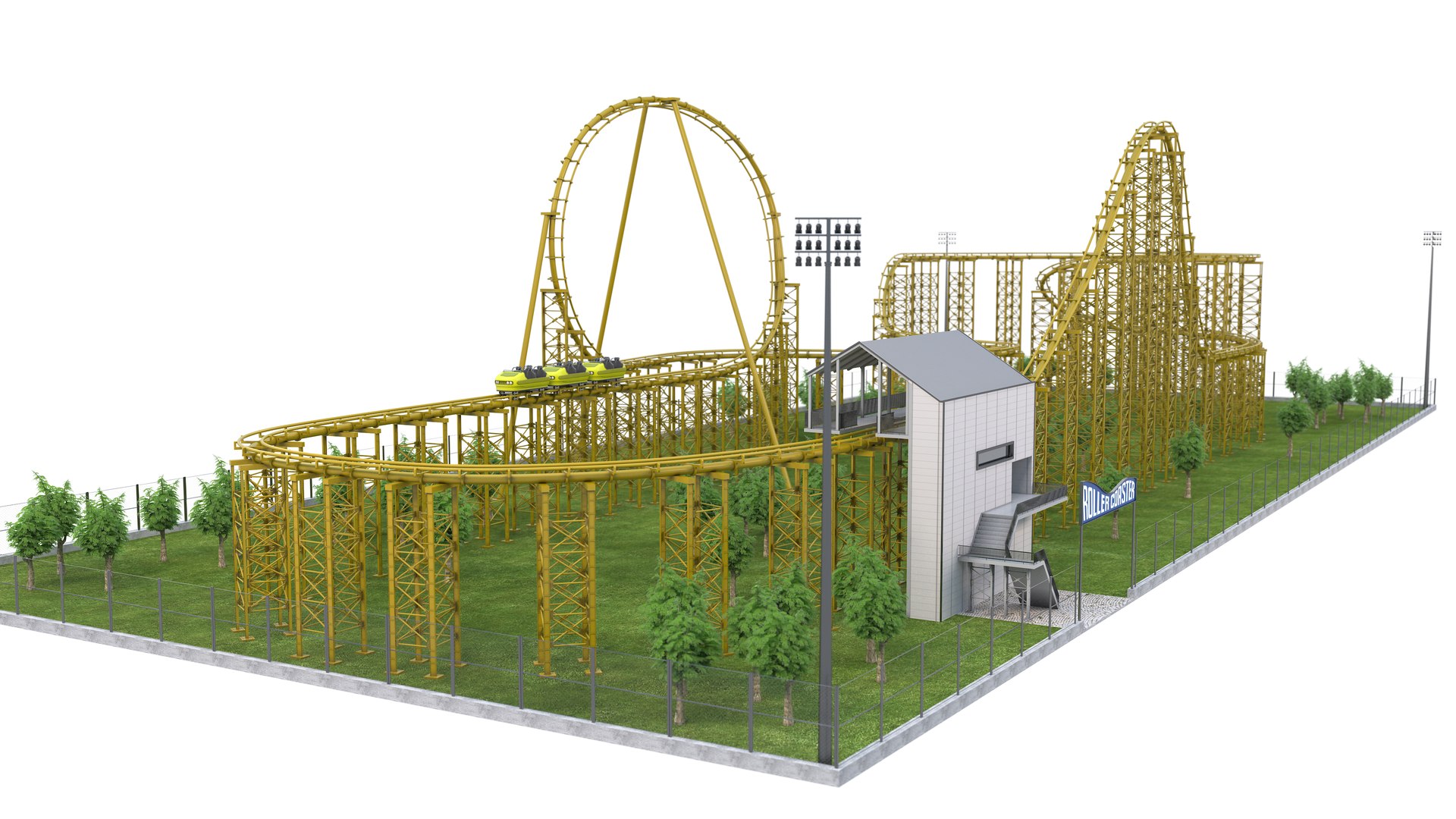 3D Roller Coaster Park Yellow TurboSquid 1922726