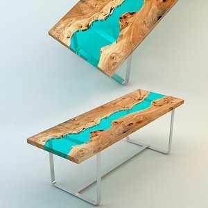 3d wood table embedded glass model