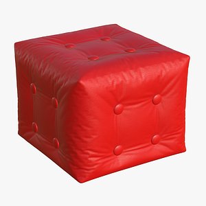 3D Red Realistic  Leather Ottoman