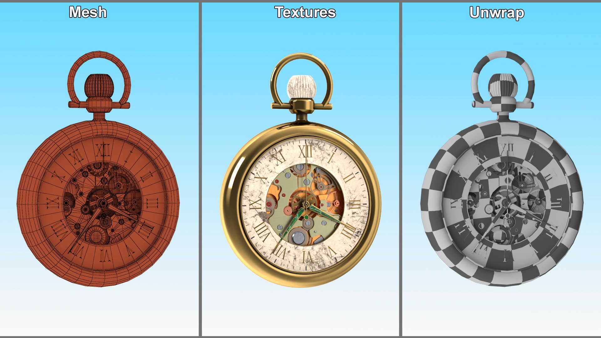 3D Inlay Antique Pocket Watch Animated Model - TurboSquid 2273113