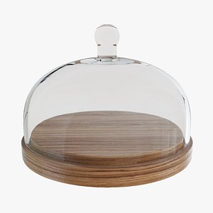 Wooden cake stand with glass dome 3D model