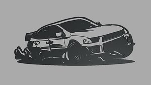 Drifting Car 02 Wall Silhouette