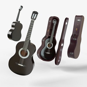Black Classic guitar with case 3D model