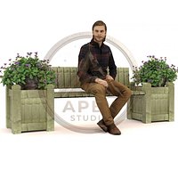 Classic Wooden Park Bench with Double Side Planters