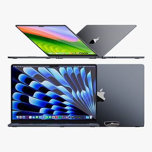 3D model Apple MacBook Air 15 inch Midnight 2023 With Magic Mouse