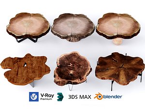 Live Edge Tree Slab Solid Wood Coffee Table Pack model