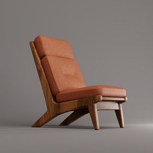 3D Mid-Century Walnut Lounge Chair PBR Modern Armchair model