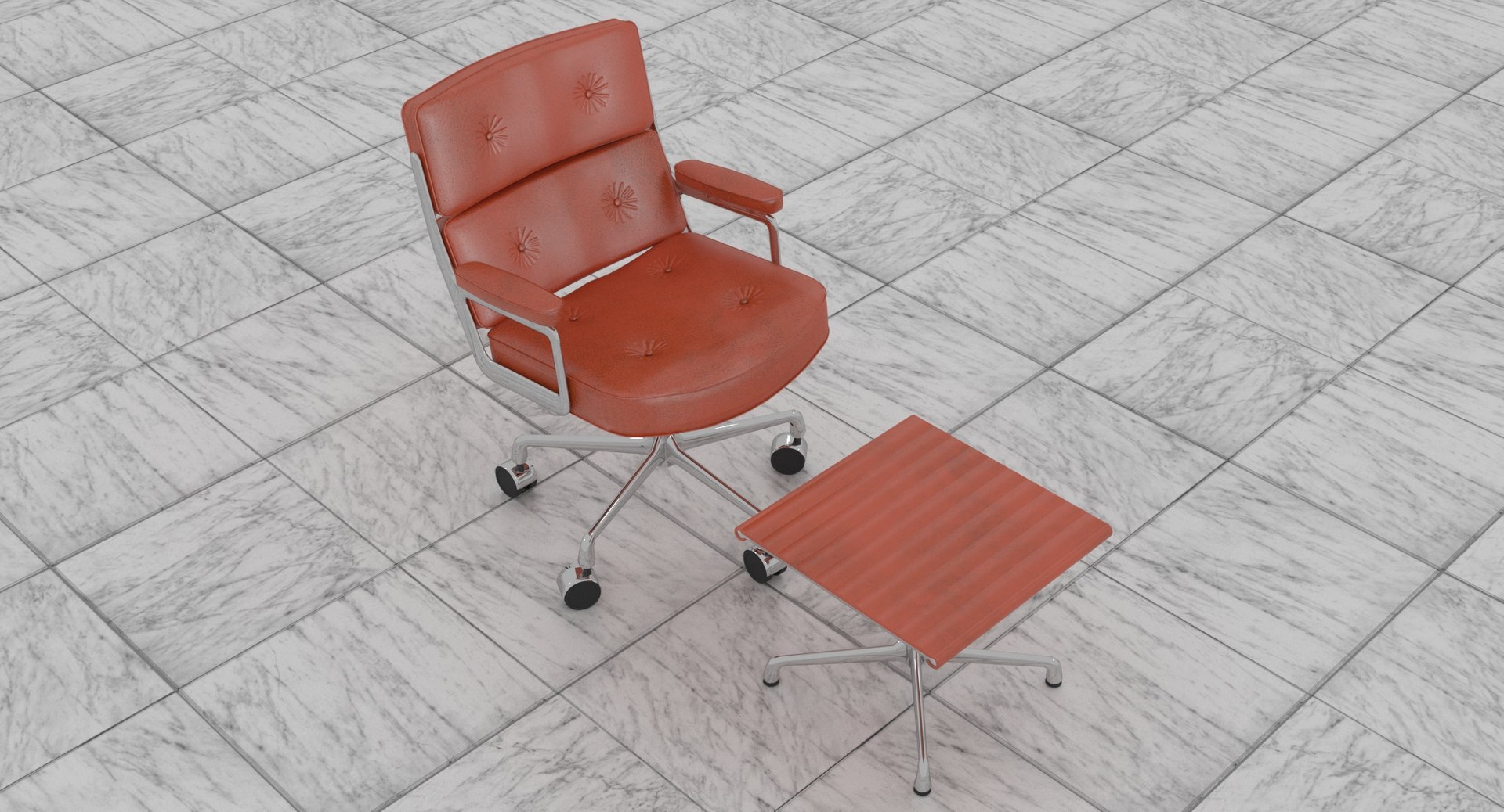 3D Model Eames Executive Chair Chrome Frame Orange Leather