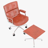 Eames Executive Chair Chrome Frame Orange Leather and Ottoman by Herman Miller
