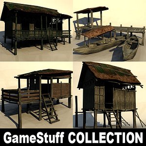 tropical huts 3d model