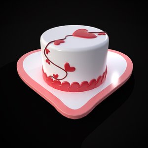 3D Valentines Cake With Heart Balloon model