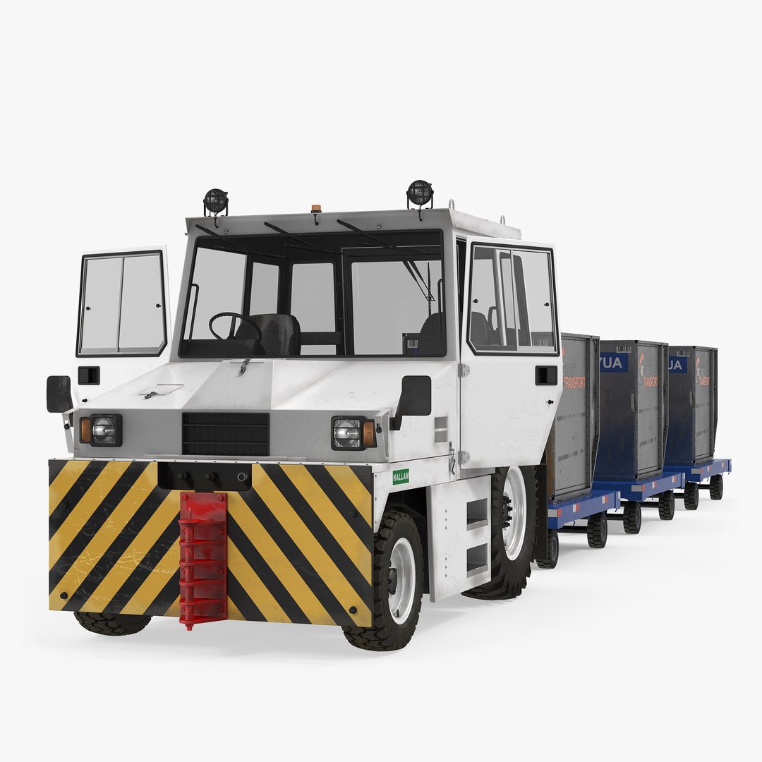 Airport Tug Hallam HE50 and Luggage Rigged 3D Model 3D model preview