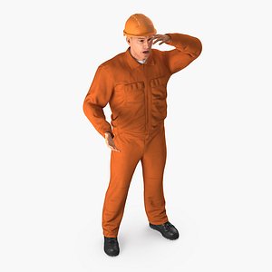 3D Builder Wearing Orange Coveralls Rigged for Maya