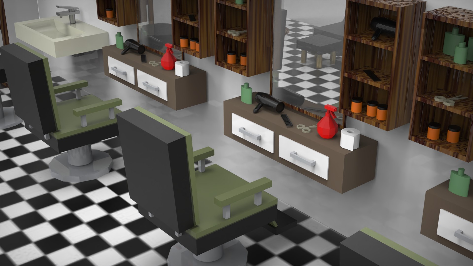 Barber Shop - Lowpoly 3D Model - TurboSquid 2223365