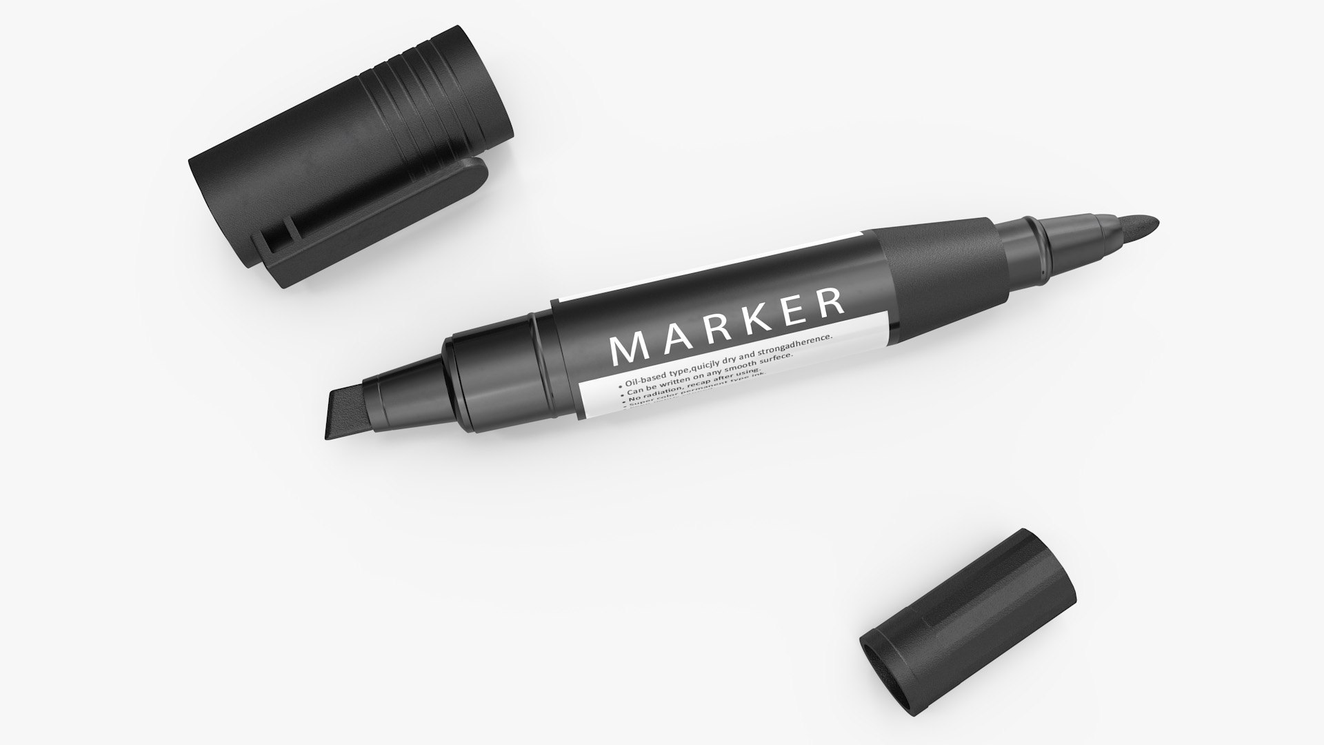 Double-Ended Marker Black Open 3D model preview