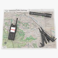 Tactical Hiking Gear Set with Radio Multitool Flashlight Map Black