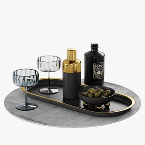 3D N25 Luxury Cocktail Serving Set with Gin Bottle and Gold Accents